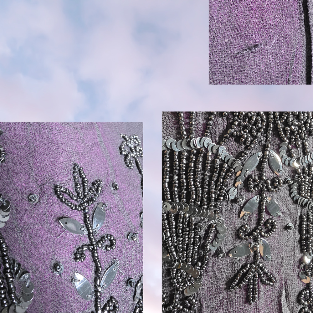 Vintage Nostalgia Black Purple Beaded Sequins Strappy Boho Rayon Maxi Dress L - Picture 7 of 9